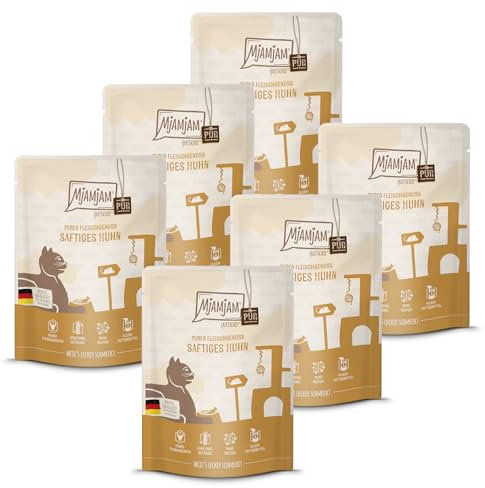 MjAMjAM - Premium Nassfutter für Katzen - Quetschie - Purer Fleischgenuss - saftiges Hühnchen pur, 6er Pack (6 x 300 g), getreidefrei mit extra viel Fleisch