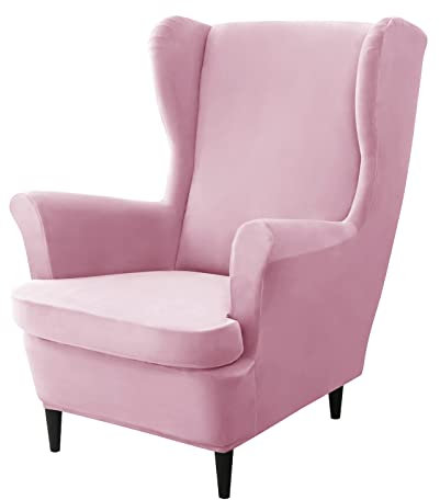 NOPEXTO 2 Teilig Stretch Samt Ohrensessel Überzug, Sesselhusse Ohrensessel Bezüge, Für Sessel Bezug Für Einen Ohrensessel (Rosa)