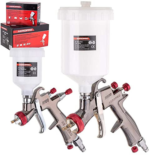 AEROPRO - Pistola per verniciatura LVLP 600 ml, 2,0 mm + mini pistola a spruzzo, 125 ml, 1,2 mm, ugello
