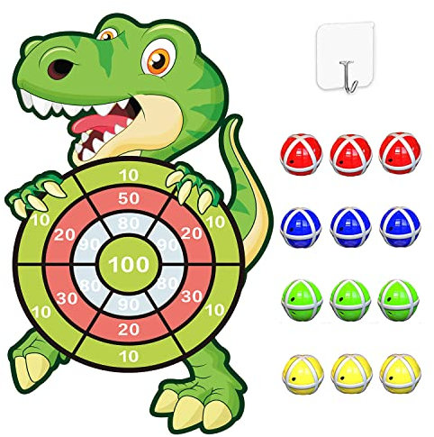 Spielzeug ab 3-9 Jahre,76CM Dinosaurier Spielzeug Dartscheibe Kinder Spielzeug ab 4-11 Jahre Junge Geschenk 3 Jahre Dartscheibe Kinder Mit 12 Klebrigen Bällen Geburtstags Geschenke für Kinder 4–11