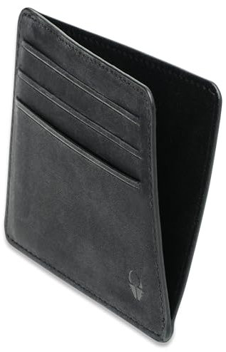 DONBOLSO | Kreditkartenetui – RFID Blockierendes Portemonnaie - Mini Slim Kartenetui - Echtleder-Geldbörse mit Kartenfächern und Ausweisfenster - Schutz - Klein, Minimalistisch - Vintage Schwarz