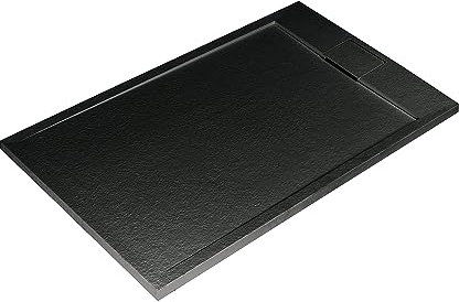 Ideal Standard - Ultra Flat S i.life, Piatto doccia rettangolare 120x70 in resina, Piletta di scarico lato corto, Finitura opaca effetto pietra, Nero