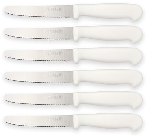 Schramm® 6 Stück Frühstücksmesser wählbar in schwarz, weiß oder bunt Brötchenmesser Brotzeitmesser mit Wellenschliff Tafelmesser Edelstahl ca. 22 cm lang, Farbe:weiss