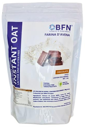 BFN Vitamins & Supplements Instant Oat Farina d'avena aromatizzata 1000 gr (Cioccolato) Alto Contenuto di Fibre Farina d'Avena Istantanea Solubile in Polvere Fine