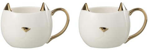 Jolipa Boite DE 2 MUG Chat Porcelain Blanc/Or