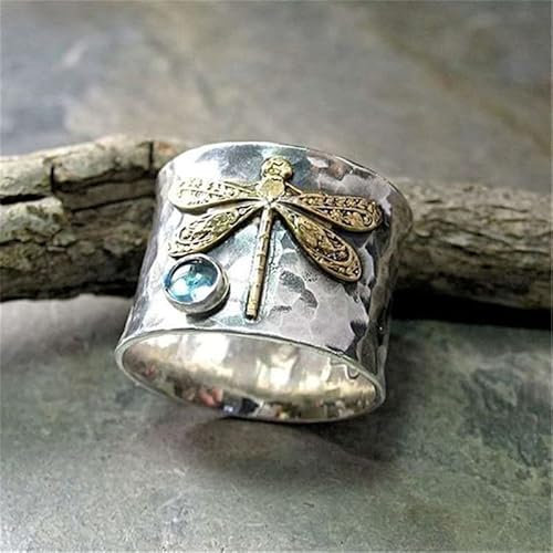 Bysonglezai Ringe Damen Ring Frauen Geschenk Herren Vintage Libelle Ringe Für Männer Frauen Antik Retro Mode Blumenring 9 C