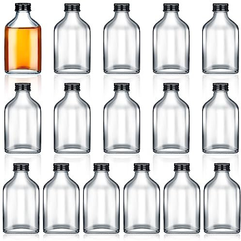 Patelai 16 Pcs Clear Glass Bottles with Caps Mini Glass Flask Liquor Bottles Empty Alcohol Shot Bottling Small Champagne Container DIY Gift for Wine Beverages Liquor Drinks Oil Beer (50 ml/ 1.7oz)