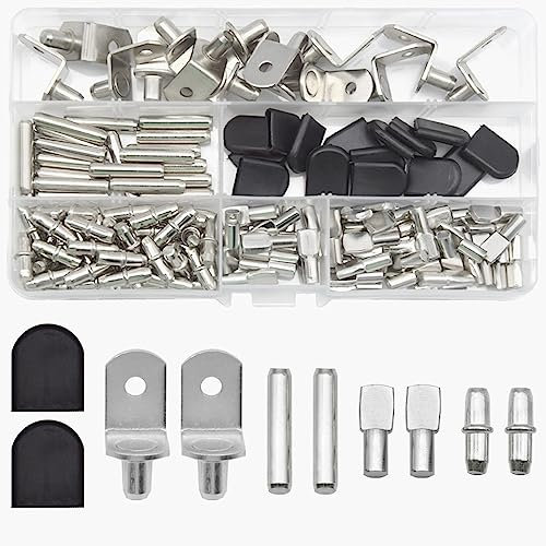 Hocansen 150 Stück Schrankmöbel Regalstifte 4 Modelle Einlegeboden Halter Regalbodenträger für Möbel,Schränke und Bücherregal(Silver-4)