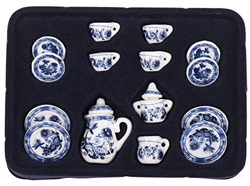 Evenden 1/12th Dining Ware China Ceramic Tea Set Dolls House Miniatures Blue Flower