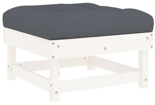 vidaXL Gartenhocker, Sitzhocker mit Kissen Latten-Design, Modular Holz Hocker für Garten Terrasse, Fußhocker Gartenmöbel, Weiß Massivholz Kiefer