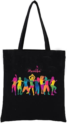 keephen Zumba Print Canvas Tote Bag for Women Black Cotton Shoulder Bag Reusable Bags for Shopping, Groceries, Gift bags,Travel Bag,Shopper Bags