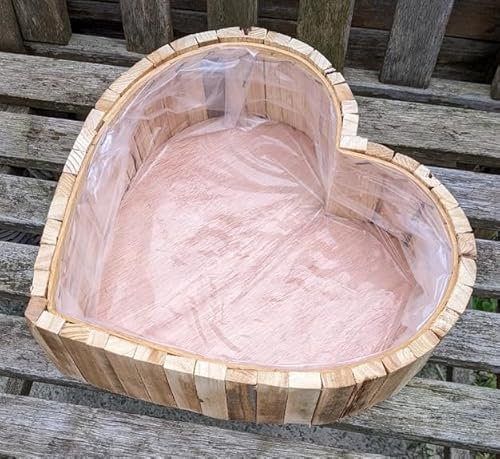 NEU !! Pflanzkorb in Herzform Breite ca. 26 cm und 9,5 cm hoch aus Holz - Naturprodukt Handarbeit Schale Weidenkorb Pflanzgefäß Blumentopf Natur Deko Garten Grab Trauer Liebe Herz