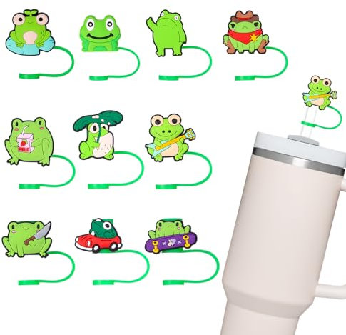 JSMIECO 10Pcs 9-10mm Frog Stanley Straw Toppers, Reusable Straw Covers for Stanley 30/40oz Cup, WaterProof Straw Toppers Stanley Cup Accessories, JS005P10-US