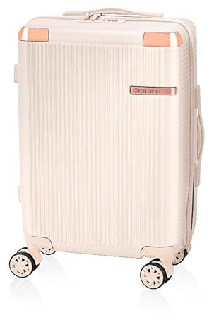 BETLEWSKI - Handgepäck Koffer Hartschale - Reisekoffer mit 4 Rollen - Leicht Hartschalenkoffer ABS Rollkoffer mit Schloss - Größe 56 cm x 37 cm x 22 cm 38 Liter - Beige