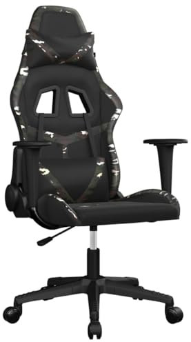 vidaXL Gaming Stuhl, Bürostuhl mit Massagefunktion, Drehstuhl Höhenverstellbar, Sessel Chefsessel Computerstuhl, Schwarz Tarnfarben Kunstleder
