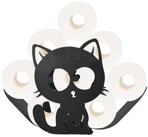 Porte-Rouleau de Papier Toilette Noir, Support de Rouleau de Papier Toilette Porte-Papier en métal Stockage de Papier Forme de Chat, Support Mural Ou sur Pied pour Cuisine Salle de Bain