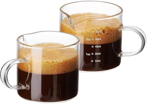 Taza medidora de espresso, vasos medidores de espresso, vasos de café expreso transparentes, tazas con asa, vasos de chupito con boca en forma de V, accesorios transparentes, jarra de espuma de leche