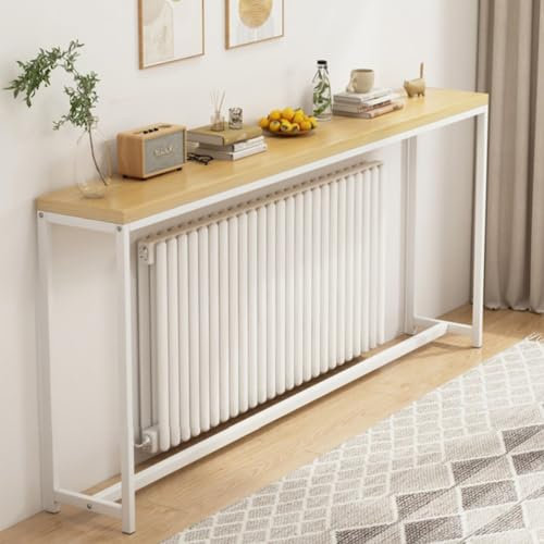 Generic Industrieller Konsolentisch, rustikaler Sofatisch aus Holz und Metall, Familienwohnzimmer, Flur, Eingangstisch mit Ablagen, Eiche (L x B x H): 120 x 15 x 80 cm, Walnuss, GG455