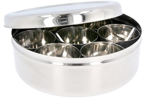 Authentic Indian Spice Tin Box Stainless Steel Masala Dabba Extra Large Curry Cooking Spice Herb Seasoning Masala Container Storage Set for Home Kitchen Restaurant Catering Commercial Use