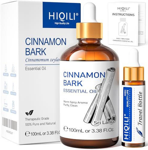 HIQILI Olio Essenziale di Cannella 100ml per Farmacia, Diffusore, Giardino e Cucina - 100% Naturale Puro - per Interni ed Esterni