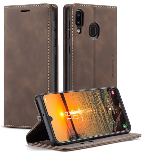 Cracedily Coque pour Samsung Galaxy A40 Pochette, Etui Protection Housse Premium en Cuir PU,Etui à Rabat Pochette de Portefeuille Étui pour Samsung A40 Case, Café