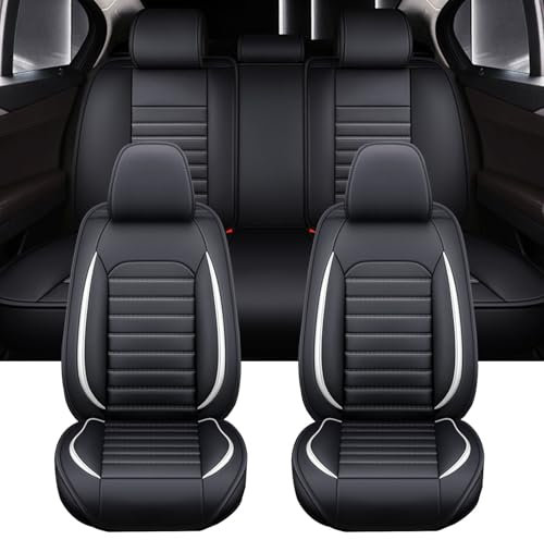 XLUMIO Auto Sitzbezüge Set für VW Polo New Polo GTI Plus TSI Cross Fresh, 5 Sitzer Sitzbezüge Vorne und Hinten, Wasserdichter PU Leder Autositzschutzbezug, Verschleißfest Sitzschoner,C Black+White
