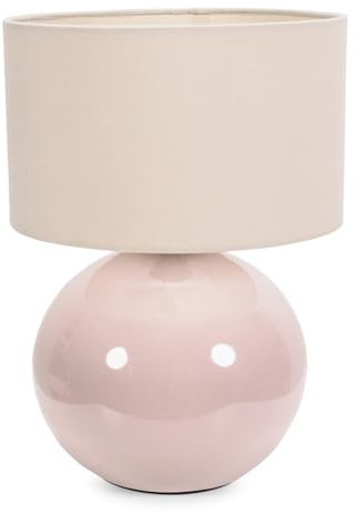 ValueLights | Stone Cream Ceramic Table Lamp with Cream Fabric Drum Lampshade Living Room Bedside Light | Table Lamps, Home Décor & Improvement Essential | Included LED Bulb