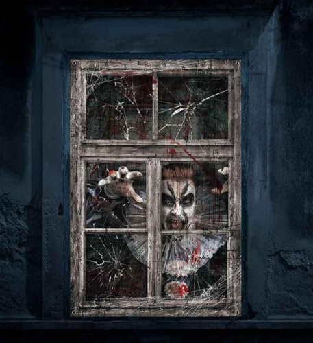 Hoclauho Halloween Fensterdeko, Gruselige Fensterbilder für die Haustür, Horror Dekoration für Garten und Halloween-Feiern Spukhaus Deko Fensterdeko (E, 80 * 120)