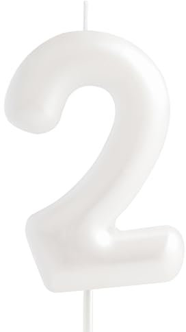 Hongplus Macaron weiße Kerze mit Zahl 2, 2 Geburtstagskerzen, weiße Happy 2 Geburtstagskerzen für Kuchen, Kuchendekoration, Dekoration für Mädchen, Pastell, süß, 2 Geburtstagsparty-Dekorationen