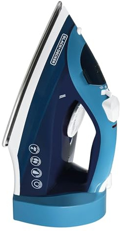 BLACK+DECKER Steam Iron for Clothes with Retractable Cord, Vertical Steaming, Anti-Drip Design, Spray Mist and Auto Clean Button, 1200W