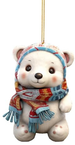 Eisbär Ornamente für Weihnachtsbaum - 2D Acryl Behänge Tiere Figuren - Eisbär Ornament Niedliche Behänge Eistiere Figuren mit Schal für Weihnachtsdekoration