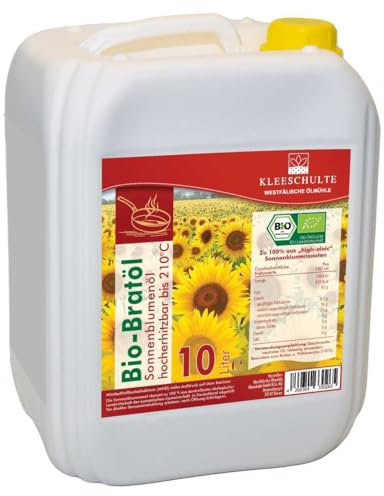 Olio di girasole biologico, altamente riscaldabile per friggere e friggere