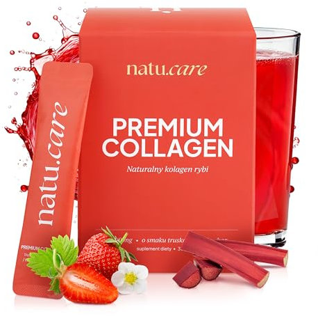natu.care - Natürlich Collagen Pulver 5000 mg - Kollagen Pulver Hydrolysat - Marine Collagen Powder mit Vitamin C - Peptide Typ 1 - Kolagenpulver Hochdosiert Haut (30 Portionen, Erdbeere - Rhabarber)