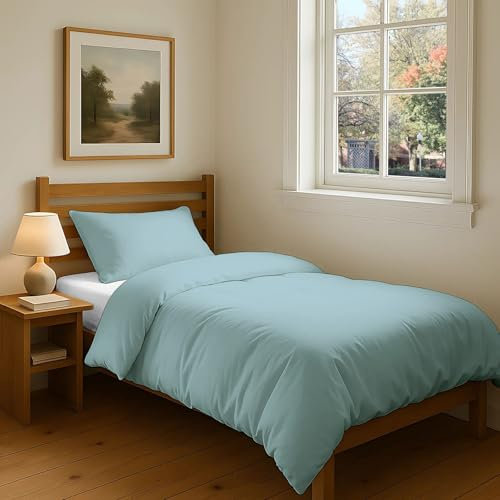 Pizuna Bettwäsche 155x200 Baumwolle Babyblau, 400 Fadenzahl 100% Langstapelige Baumwolle weiche Satinbindung, Bettbezug 135x200 cm mit Knopfverschluss und 1 Kissenbezug 40x80 cm