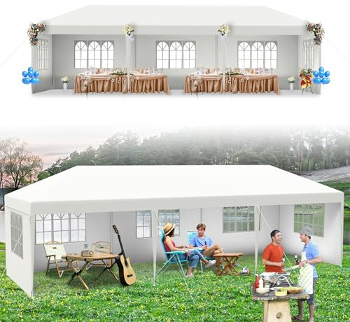 Yznahre Partyzelt Pavillon mit 4 Seitenwnden, Faltpavillon Gartenpavillon Gartenzelt PE Plane für Outdoor-Party Hochzeit (3 x 9 m, Weiß)