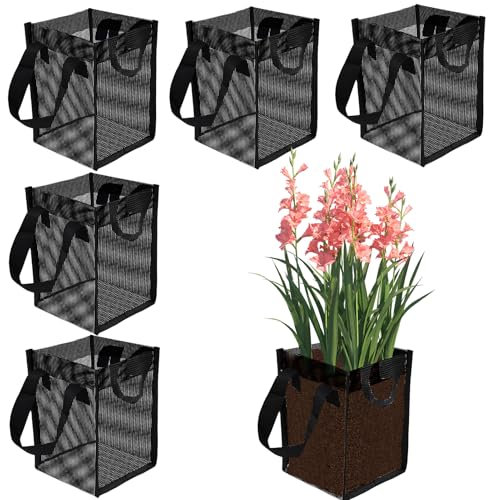 Emsiok 6PCS Pond Plant Baskets, 5.9x5.9x7.9 Inch Water Lily Mesh Bags 1 Gallon Aquatics Planter Pot Pond Planting Bags Aquatic Plants Growing Container with Handles for Lotus Water Garden Bog Plants