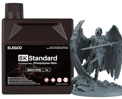 ELEGOO 3D Drucker Resin 8K Standard Rigid Photopolymer Resin Space Grey 2KG | hohe Zähigkeit, exzellente Fließfähigkeit, schlagzähes Harz für für 8K/9K/12K/14K/16K-LCD-3D-Drucker