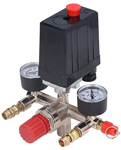 Air Compressor Pressure Valve Kit, 90‑120PSI Adjustable Pressure, Air Compressor Pressure Switch and Valve Pressure Regulator with 2 Valve Gauges, Support Auto Control