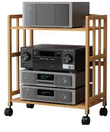 meuble chaine hifi meubles pour audio/vidéo Support De Rangement Audio, Étagère D'amplificateur En Bambou Réglable En Hauteur Avec Roulettes, Organiseur De Composants Stéréo De Divertissement(H-70cm/3