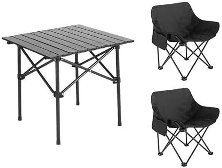 Campingtisch und Stühle, Picknick-Klapptisch mit 2 Stühlen, Klappstuhl, tragbares Camping-Set mit Tragetasche zum Angeln, Grillen, Picknick,Schwarz