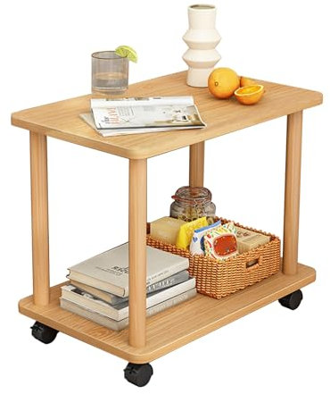 360-Grad-Schwenkbarer Kleiner Nebentisch mit 2 Regalen – Massivholzbeine, Easy Assembly, Anti-Kratz-Oberfläche | Für Wohnzimmer, Schlafzimmer & Sofa – Schmaler Side Table mit abgerundeten Ecken