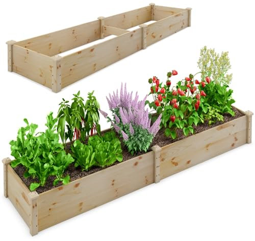 COSTWAY Raised Garden Bed with Trellis, Wooden Planter Box Kit for Climbing Vines Flower Herb Vegetable Fruit, Indoor Outdoor Backyard Plant Growing Box Container (without Trellis, 235 x 63 x 102cm)