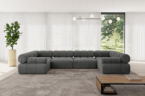 ALTDECOR Modulares Sofa Ecksofa in U-Form Corner modular Sofa Eckcouch Couch Wohnlandschaft Cauchsofa Polstersofa Birno-U2-380x190x70 cm Dunkelgrau