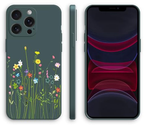 XINYEXIN Hülle für iPhone 12 mini mit Süßem Muster Silikonhülle Dünne Stoßfeste Handyhülle - Flowers, Green