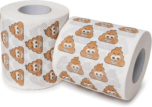 Funny Poop Emoji Toilet Paper – 2 Rolls Novelty Gag Gift for Emoji Lovers, Bathroom Decoration, Birthday or Anniversary Joke Present, Hilarious Toilet Roll with Smiling Poop Design, Fun Party Decor