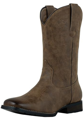 J's.o.l.e Bottes de cowboy Western pour homme - Style décontracté - Bout carré - À enfiler - Résistantes à la soie - Marron