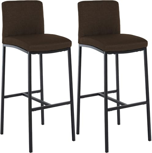 CLP Barhocker 2er Set mit Lehne Freeport, Barstühle gepolstert, Moderne Tresenstühle mit Metallgestellen matt-schwarz und Fußablagen | Farbe braun Material Stoff