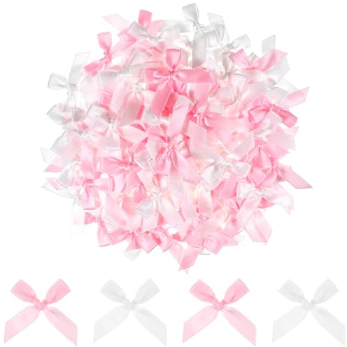 LXUEJIE 100 Stück Mini Rosa Satinschleifen, 4x4cm Schleifen Deko Kleine Rosa Schleifen Geschenkschleifen Zum Verpacken Von Geschenken, Bäckerei, Süßigkeitentüten, Haare, Weihnachten