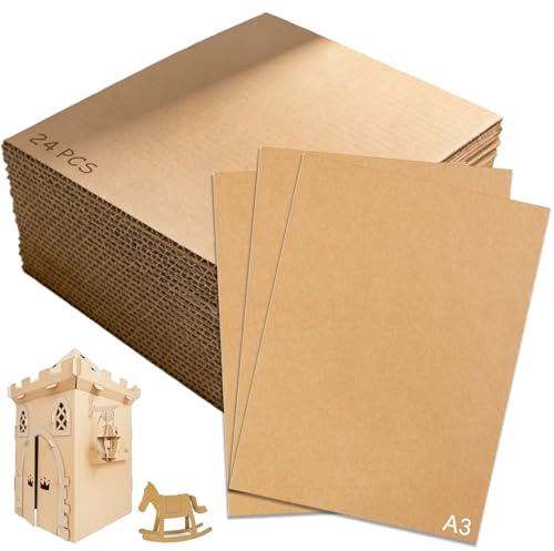 GBKDQQ Lot de 24 Cartons Ondulés A3-3 mm - Marron - Pour Bricolage, Peinture, Modélisation, Artisanat