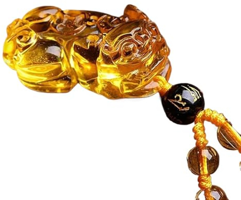 PYENHDI Pixiu-Jade-Halskette, Feng Shui Pi Yao Pixiu Gelbe brasilianische Anhängerkette 7A Quarz-Edelstein